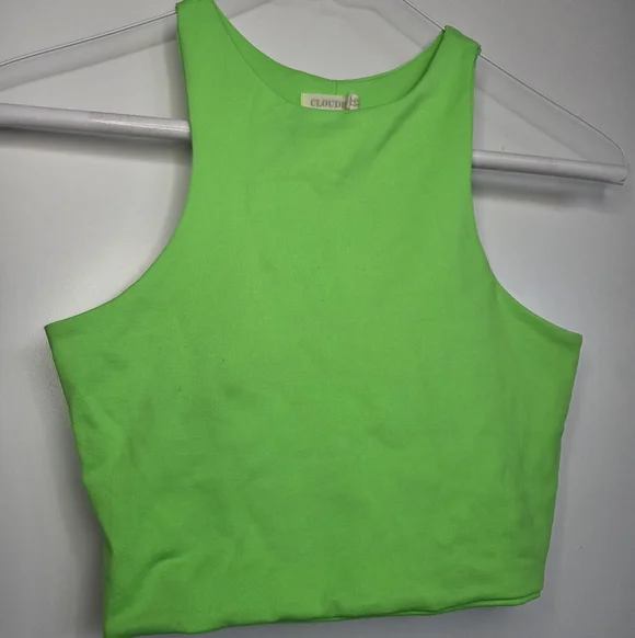 Neon Green Ribbed Crop Tank Top - Picture 2 of 7